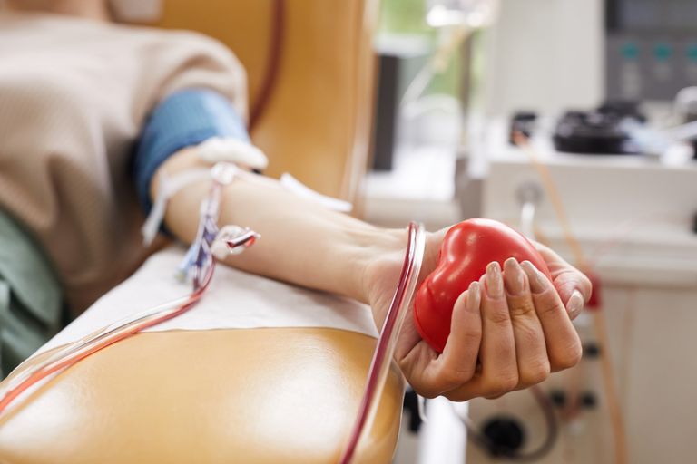 Woman donating her blood